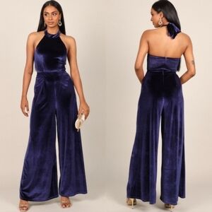 Petal + Pup Aria Velvet Jumpsuit in Sapphire